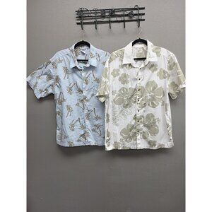 Old Navy Hawaiian Shirt Mens XL Blue Palm Tree White Floral Button Up Lot Cotton